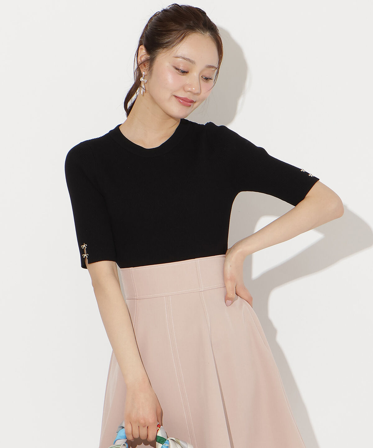 WILLSELECTION「袖口リボンリブニット」|ニット・セーター|ブラック