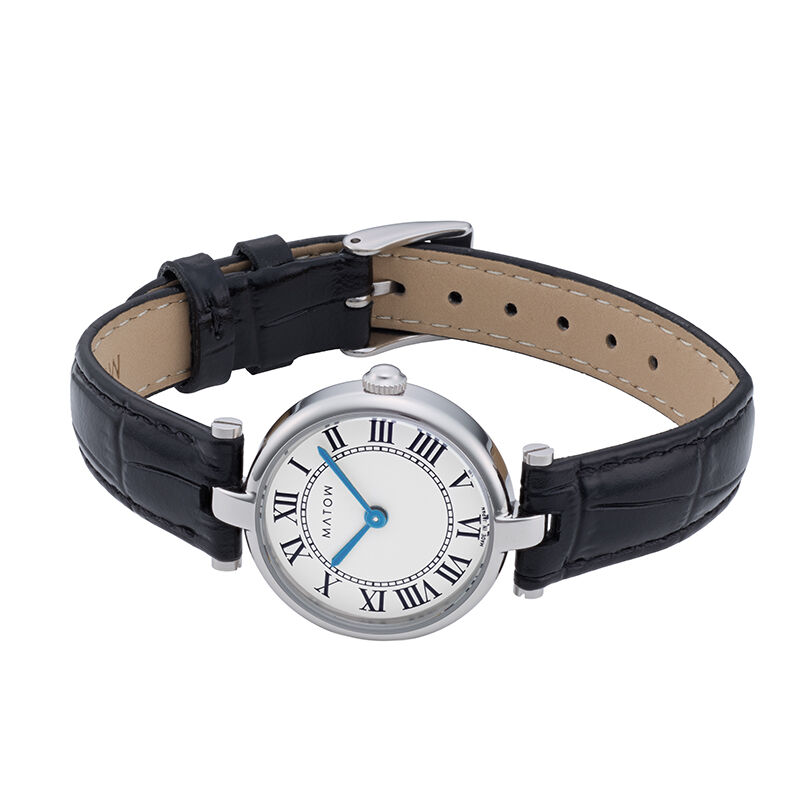 MATOW「〈MATOW (マトウ)〉ｱｳﾗ ﾗｳﾝﾄﾞｼﾙﾊﾞｰ ﾌﾞﾗｯｸﾚｻﾞｰ」|腕時計|