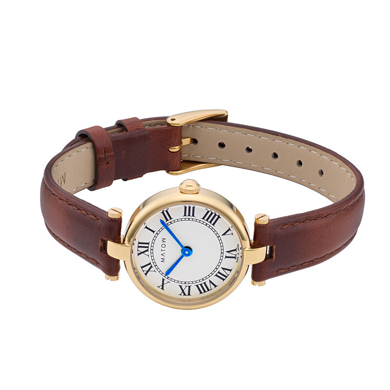 MATOW「〈MATOW (マトウ)〉ｱｳﾗ ﾗｳﾝﾄﾞｲｴﾛｰｺﾞｰﾙﾄﾞ ﾌﾞﾗｳﾝﾚｻﾞｰ」|腕時計|