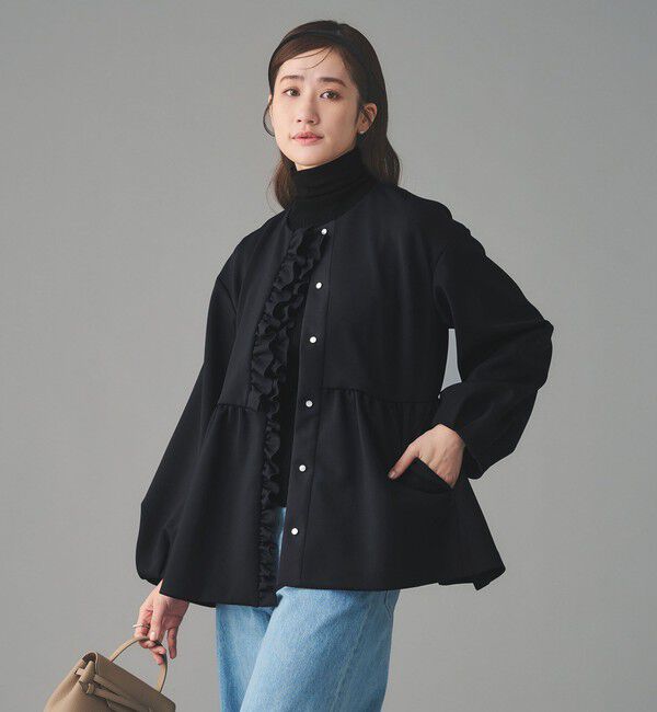 UNITED ARROWS「SPONGY フリル ペプラム ジャケット」|ノーカラージャケット|