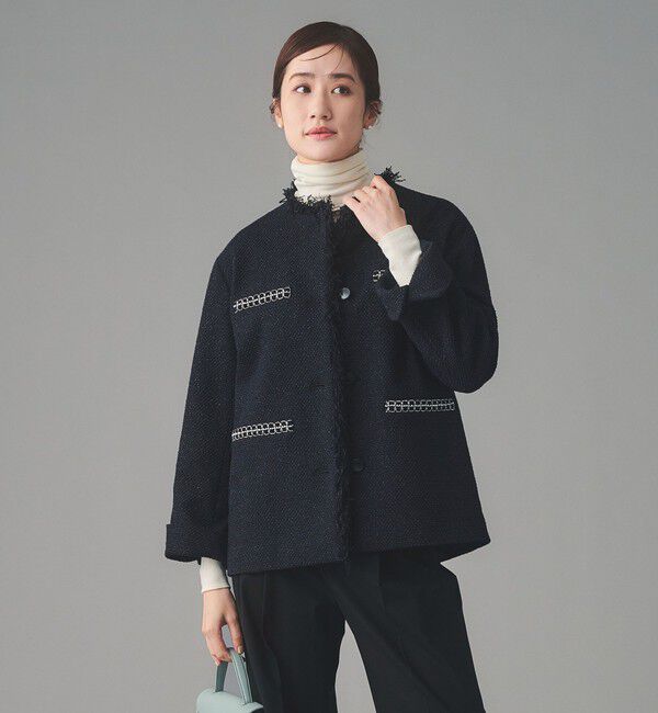 UNITED ARROWS「2トーン ツイードライク ノーカラー ジャケット」|ノーカラージャケット|