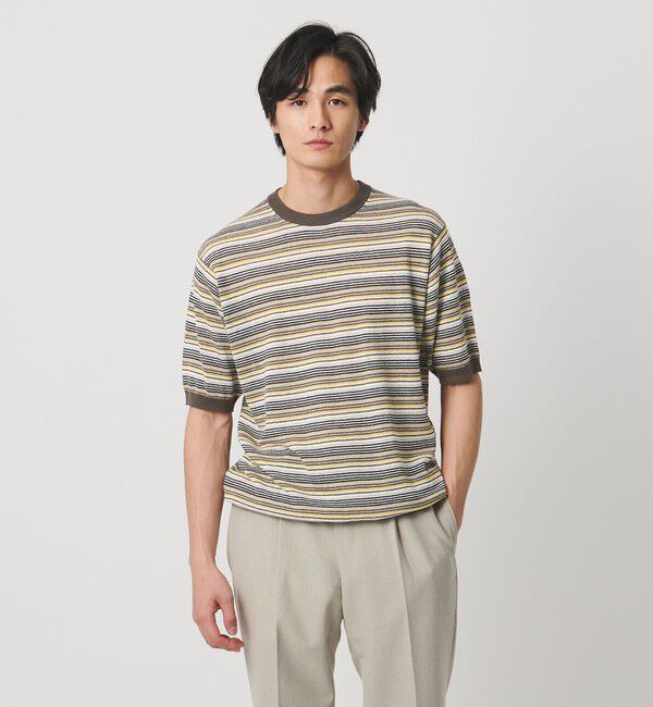 UNITED ARROWS「リネンコットン マルチボーダー ニット Tシャツ」|Tシャツ・カットソー|