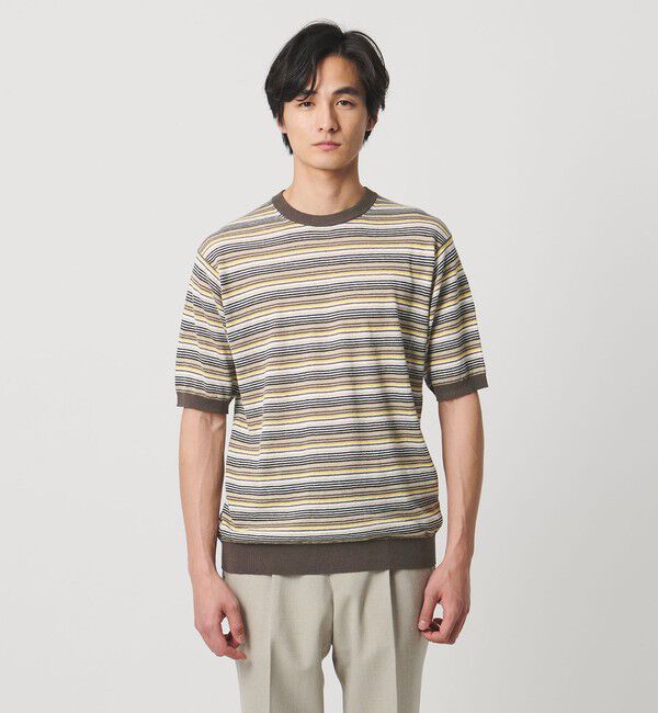 UNITED ARROWS「リネンコットン マルチボーダー ニット Tシャツ」|Tシャツ・カットソー|