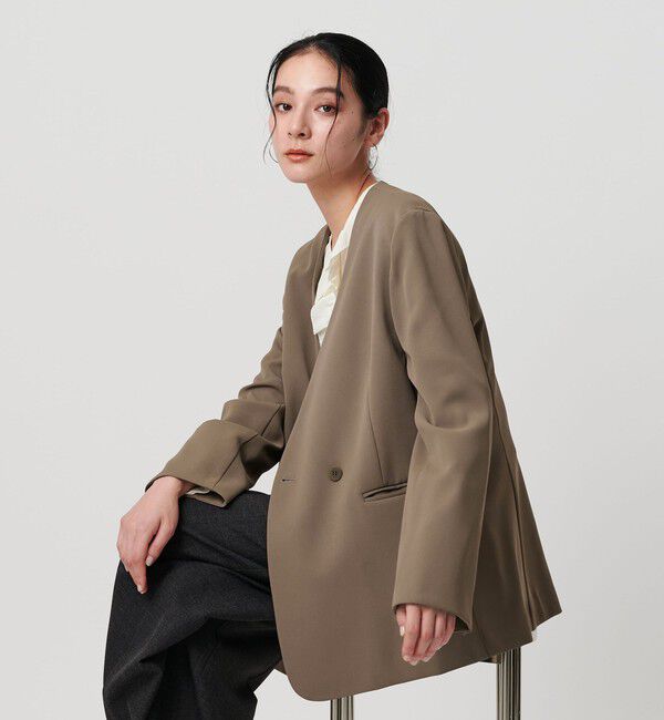 BEAUTY&YOUTH UNITED ARROWS「【WEB限定 Wardrobe DAILY MINIMAL】ダブルクロス カラーレスジャケット ウォッシャブル」|ノーカラージャケット|MD.BROWN