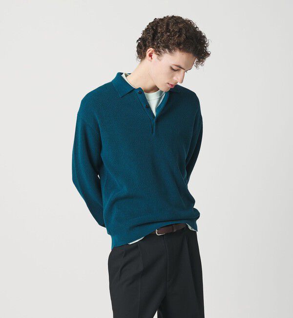 BEAUTY&YOUTH UNITED ARROWS「ギマ コットン アゼ 3ボタン ポロカラー ニット ウォッシャブル」|ニット・セーター|