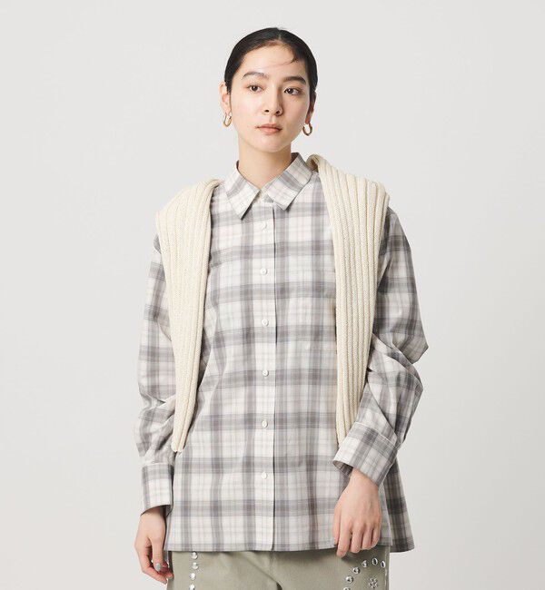 BEAUTY&YOUTH UNITED ARROWS「コットン チェック オーバーサイズ シャツ」|シャツ・ブラウス|MD.GRAY