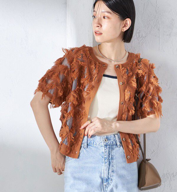 SHIPS for women「〈手洗い可能〉シアー フリンジ ジャカード プルオーバー」|ニット・セーター|ベージュ