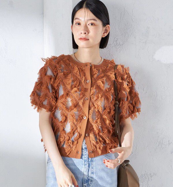 SHIPS for women「〈手洗い可能〉シアー フリンジ ジャカード プルオーバー」|ニット・セーター|