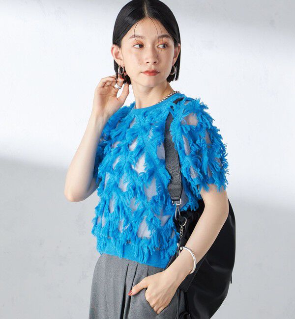 SHIPS for women「〈手洗い可能〉シアー フリンジ ジャカード プルオーバー」|ニット・セーター|