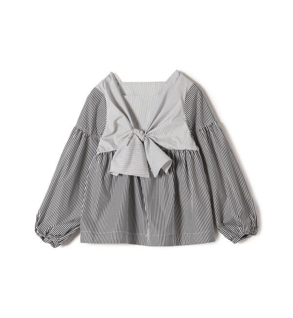 SHIPS for women「【WEB限定】〈手洗い可能〉前後 2WAY リボン デザイン ストライプ ブラウス」|シャツ・ブラウス|