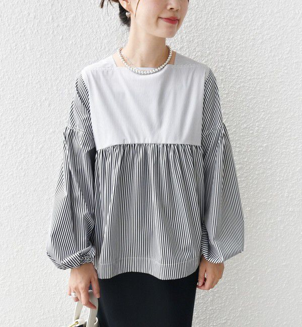 SHIPS for women「【WEB限定】〈手洗い可能〉前後 2WAY リボン デザイン ストライプ ブラウス」|シャツ・ブラウス|