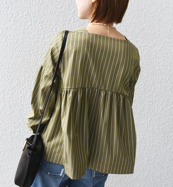 SHIPS for women「【WEB限定】〈手洗い可能〉前後 2WAY リボン デザイン ストライプ ブラウス」|シャツ・ブラウス|