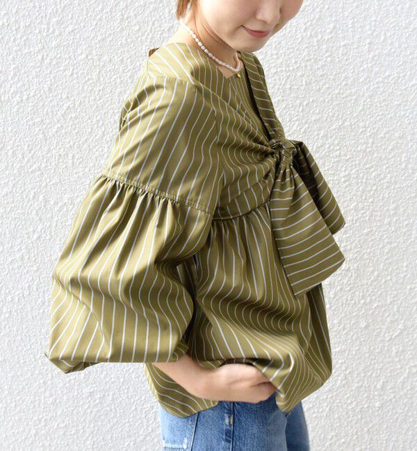 SHIPS for women「【WEB限定】〈手洗い可能〉前後 2WAY リボン デザイン ストライプ ブラウス」|シャツ・ブラウス|