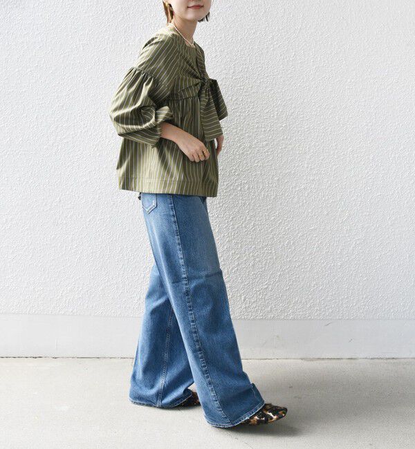 SHIPS for women「【WEB限定】〈手洗い可能〉前後 2WAY リボン デザイン ストライプ ブラウス」|シャツ・ブラウス|