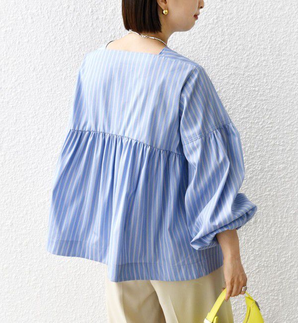 SHIPS for women「【WEB限定】〈手洗い可能〉前後 2WAY リボン デザイン ストライプ ブラウス」|シャツ・ブラウス|