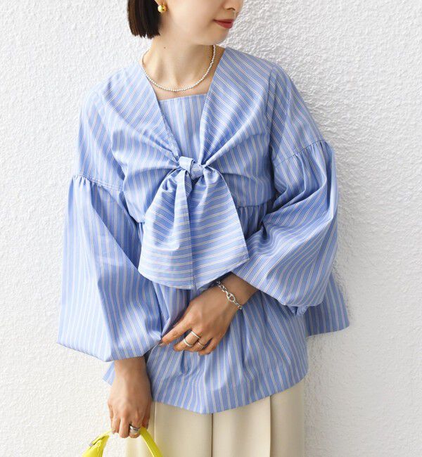 SHIPS for women「【WEB限定】〈手洗い可能〉前後 2WAY リボン デザイン ストライプ ブラウス」|シャツ・ブラウス|