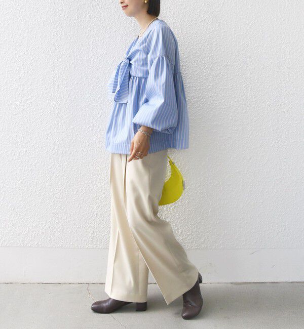 SHIPS for women「【WEB限定】〈手洗い可能〉前後 2WAY リボン デザイン ストライプ ブラウス」|シャツ・ブラウス|