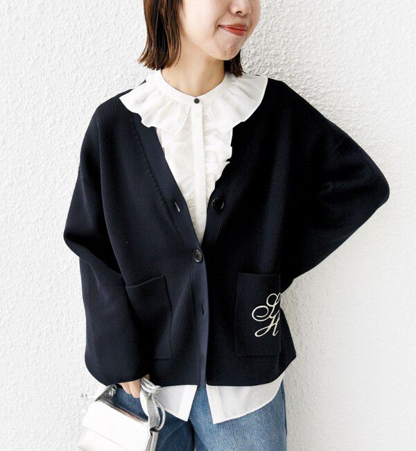SHIPS for women「〈手洗い可能〉ワンポイント 刺繍 Vネック カーディガン」|カーディガン|