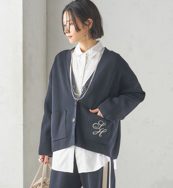 SHIPS for women「〈手洗い可能〉ワンポイント 刺繍 Vネック カーディガン」|カーディガン|