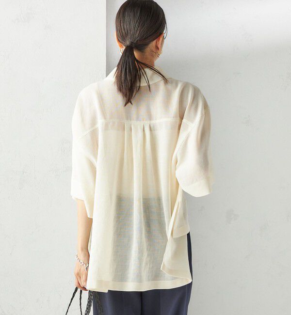 SHIPS for women「〈手洗い可能〉麻調 メッシュ 半袖 ビッグ シャツ」|シャツ・ブラウス|