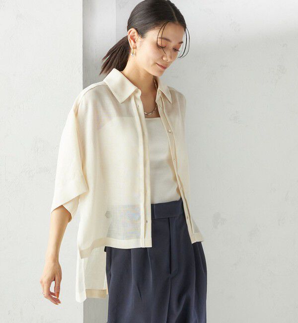 SHIPS for women「〈手洗い可能〉麻調 メッシュ 半袖 ビッグ シャツ」|シャツ・ブラウス|