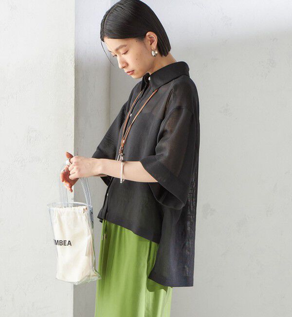 SHIPS for women「〈手洗い可能〉麻調 メッシュ 半袖 ビッグ シャツ」|シャツ・ブラウス|