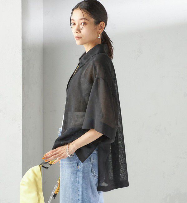 SHIPS for women「〈手洗い可能〉麻調 メッシュ 半袖 ビッグ シャツ」|シャツ・ブラウス|