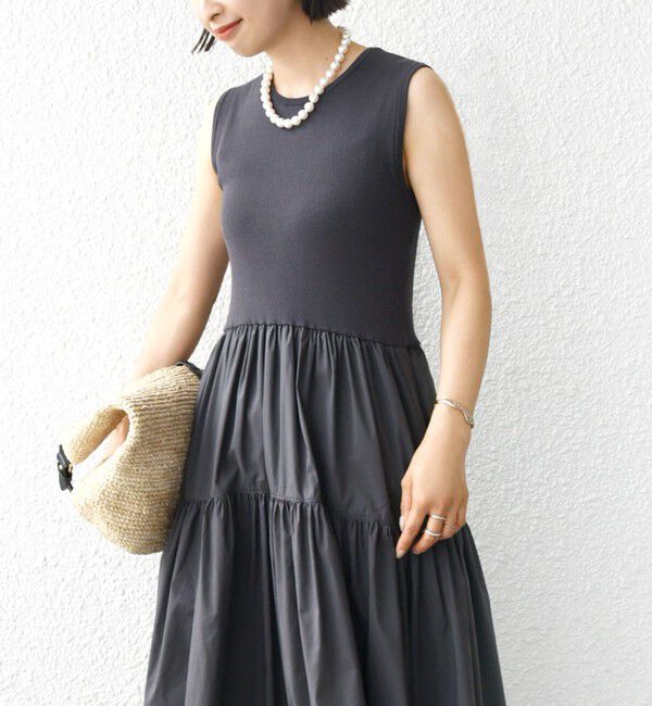 SHIPS for women「〈手洗い可能〉コットン リブ ノースリーブ &times; 布帛 スカート ワンピース」|ワンピース|