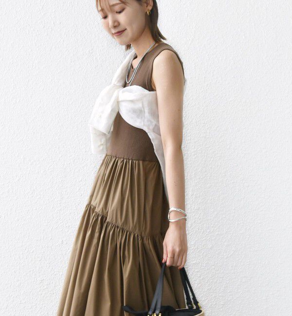 SHIPS for women「〈手洗い可能〉コットン リブ ノースリーブ &times; 布帛 スカート ワンピース」|ワンピース|