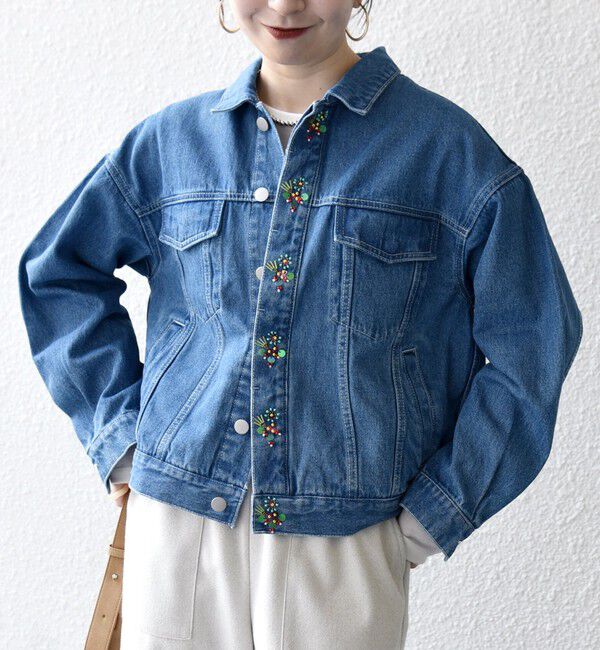 SHIPS any「bon_meur:〈洗濯機可能〉ビジュー ルーズ デニム ジャケット」|デニムジャケット|