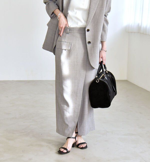 quaranciel「quaranciel:〈手洗い可能〉ウーステッド Iライン スリット スカート（セットアップ対応）」|スカート|