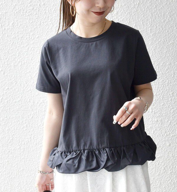 SHIPS any「《予約》SHIPS any:〈多機能/洗濯機可能〉マルチファンクション ドッキング ヘム コンパクト TEE」|Tシャツ・カットソー|チャコールグレー