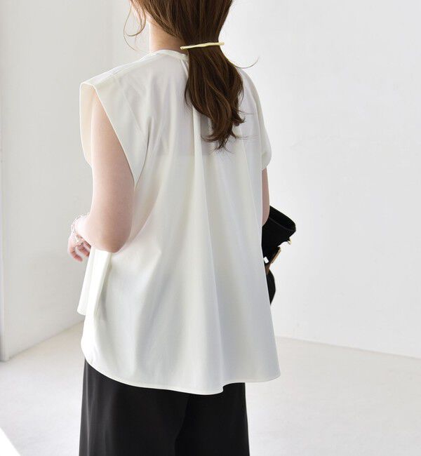 quaranciel「《予約》quaranciel:〈接触冷感/UVカット/吸水速乾/洗濯機可能〉スキッパー ギャザー シャツ カットソー」|シャツ・ブラウス|