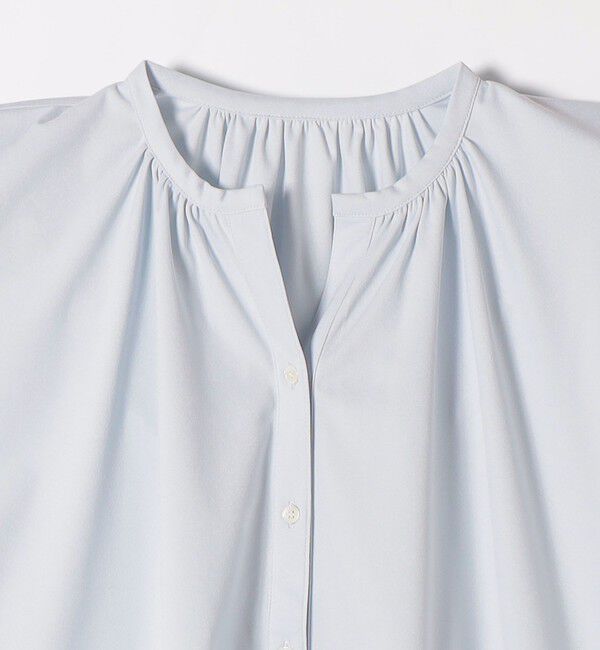 quaranciel「《予約》quaranciel:〈接触冷感/UVカット/吸水速乾/洗濯機可能〉スキッパー ギャザー シャツ カットソー」|シャツ・ブラウス|