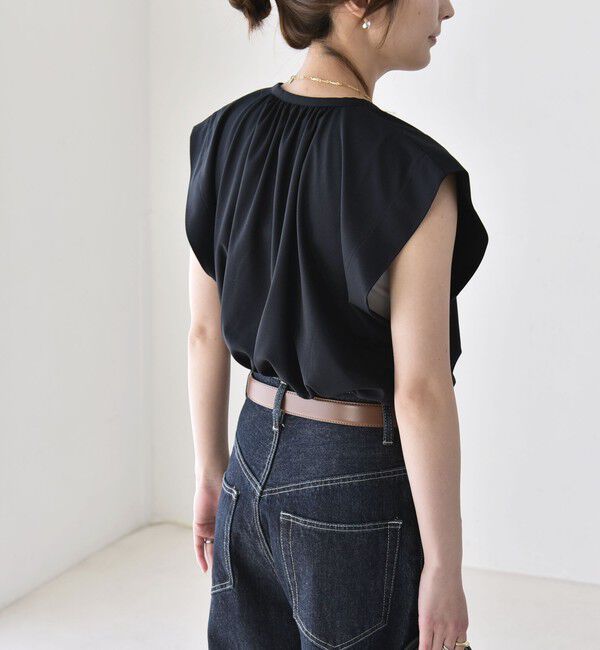 quaranciel「《予約》quaranciel:〈接触冷感/UVカット/吸水速乾/洗濯機可能〉スキッパー ギャザー シャツ カットソー」|シャツ・ブラウス|