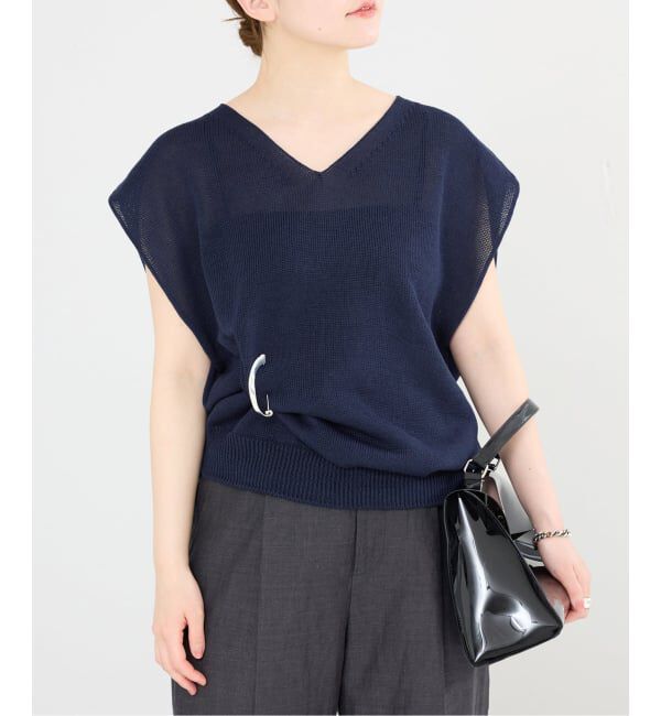 IENA「《追加2予約》コットンギマフレンチプルオーバー」|ニット・セーター|ネイビー