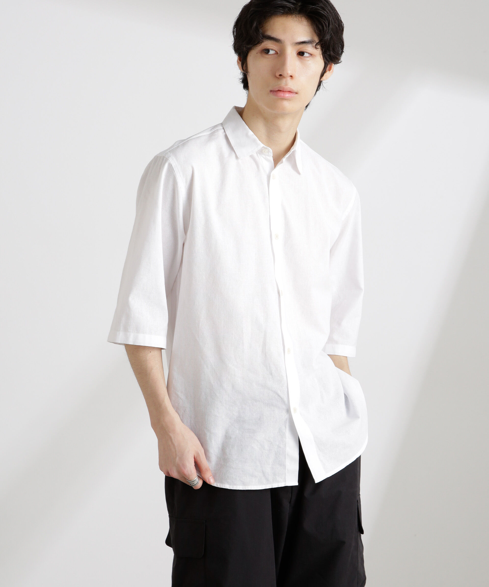 nano･universe「クールマックスリネンレギュラーカラー7分袖」|シャツ・ブラウス|