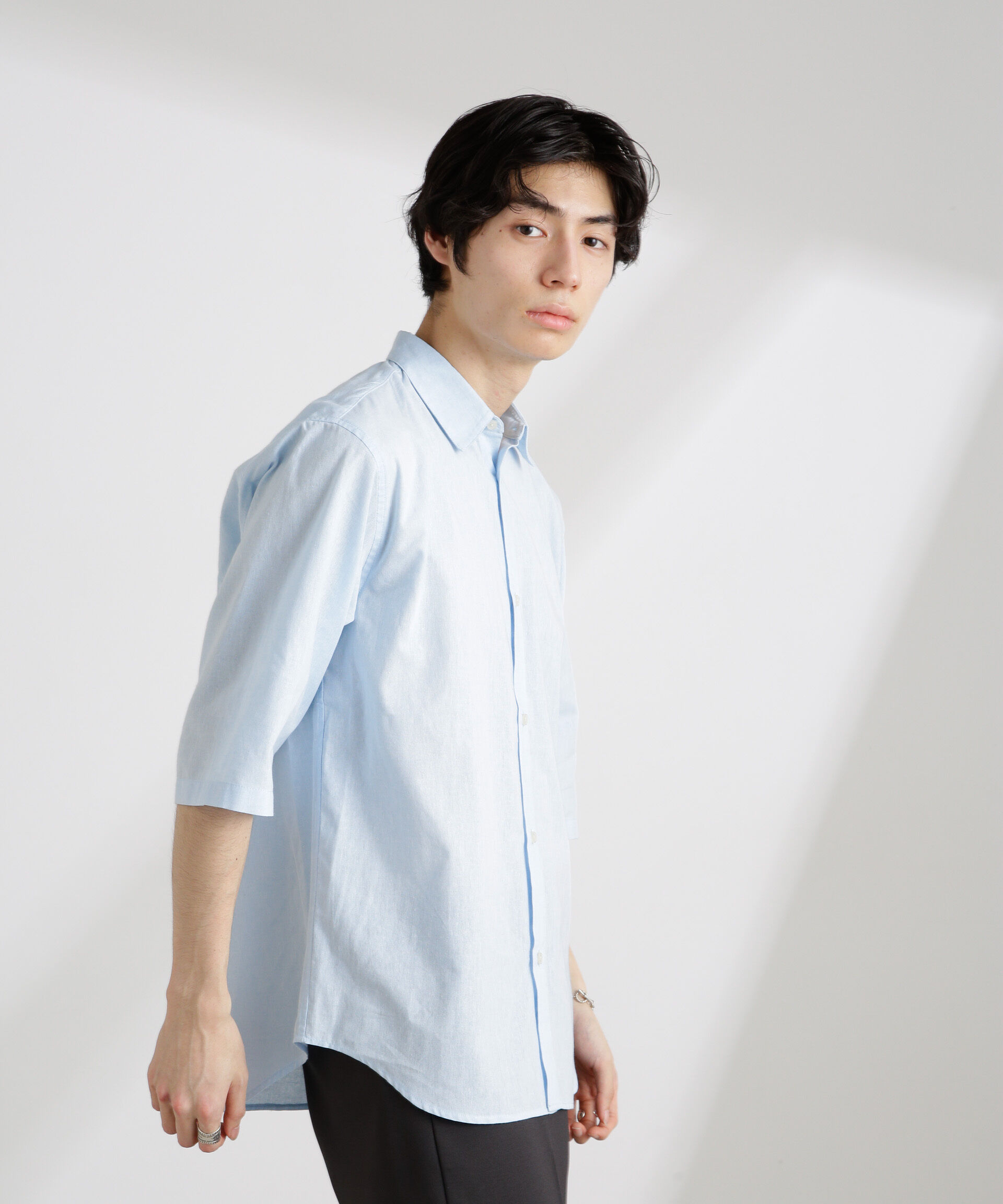 nano･universe「クールマックスリネンレギュラーカラー7分袖」|シャツ・ブラウス|