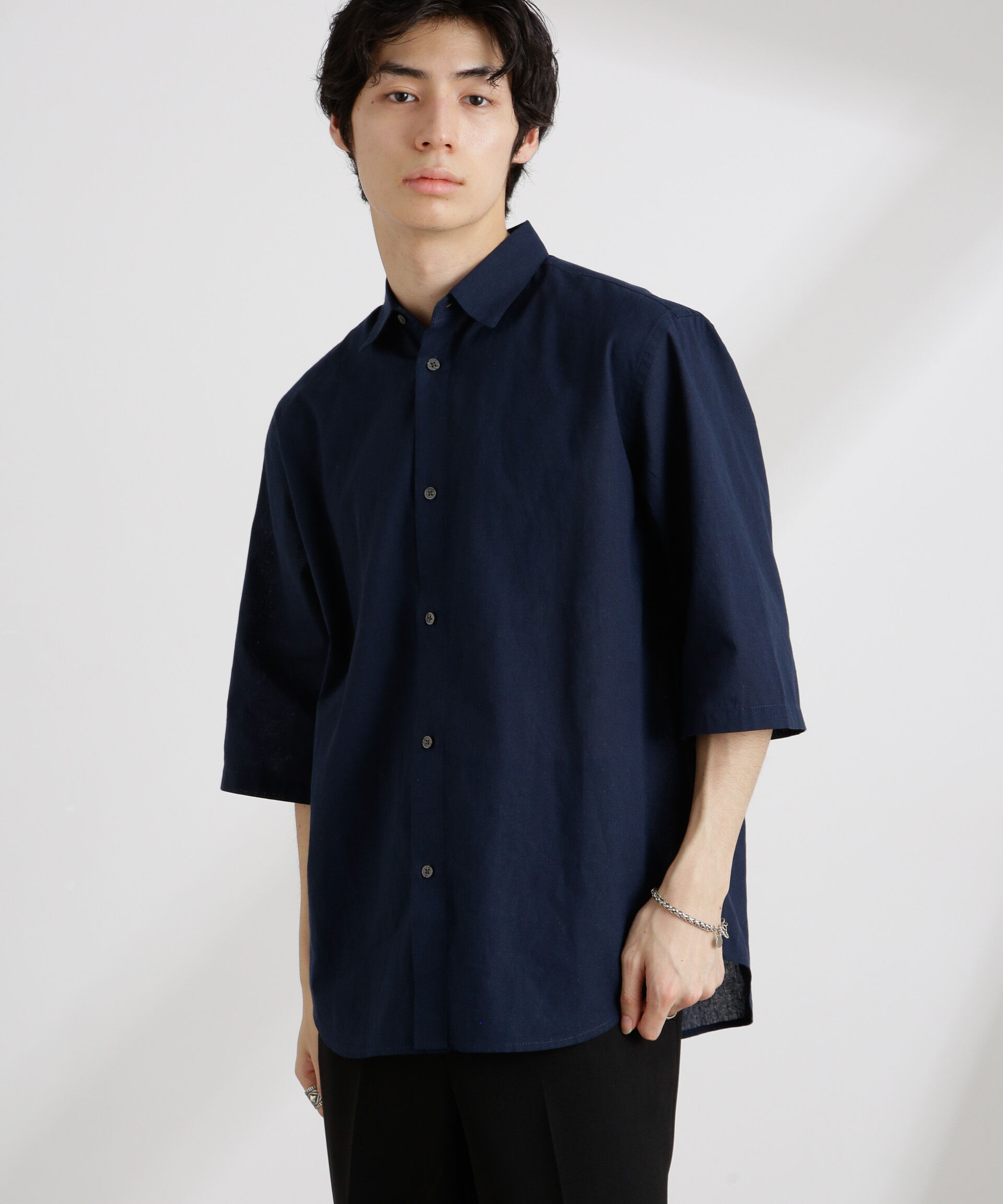 nano･universe「クールマックスリネンレギュラーカラー7分袖」|シャツ・ブラウス|