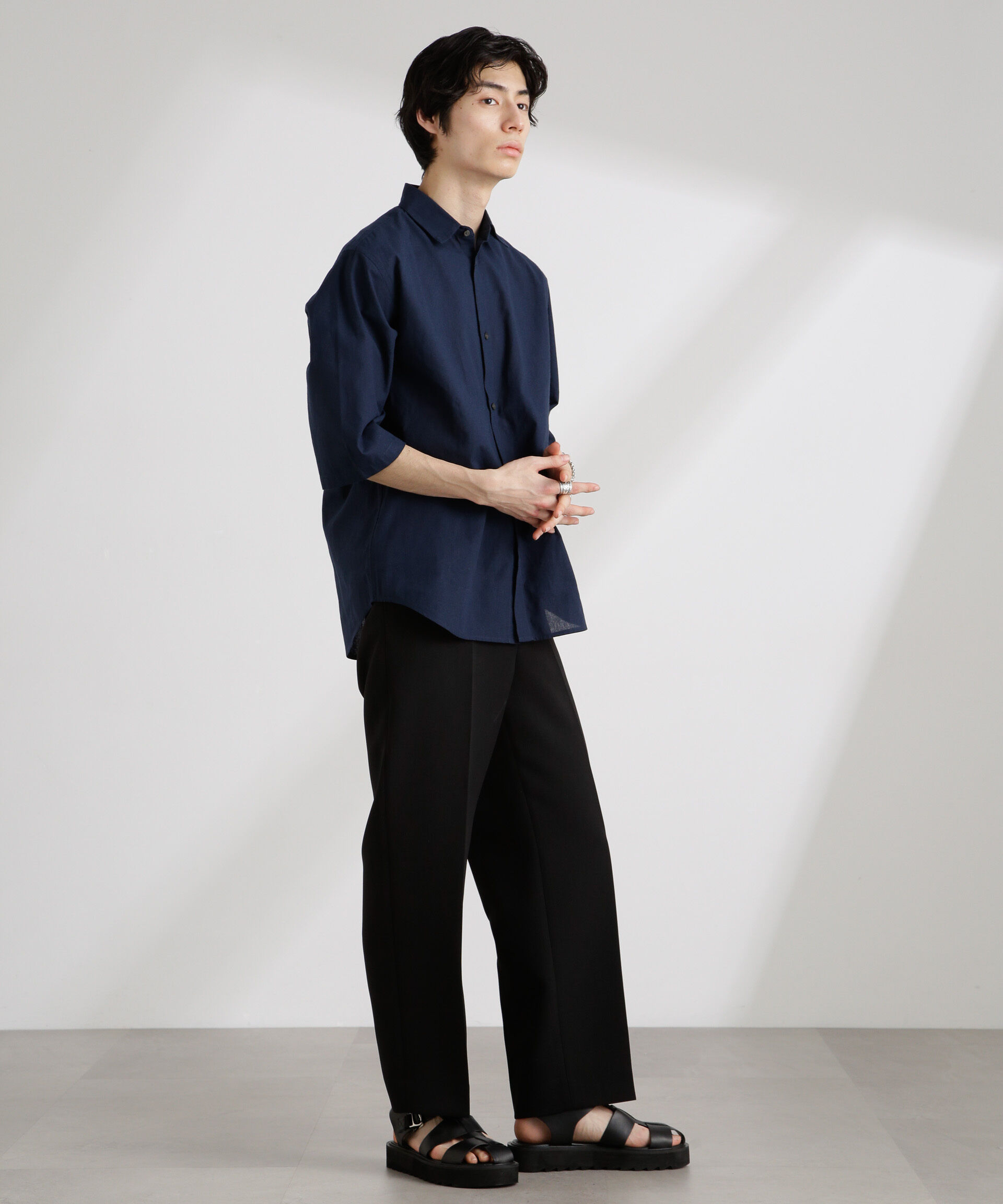 nano･universe「クールマックスリネンレギュラーカラー7分袖」|シャツ・ブラウス|