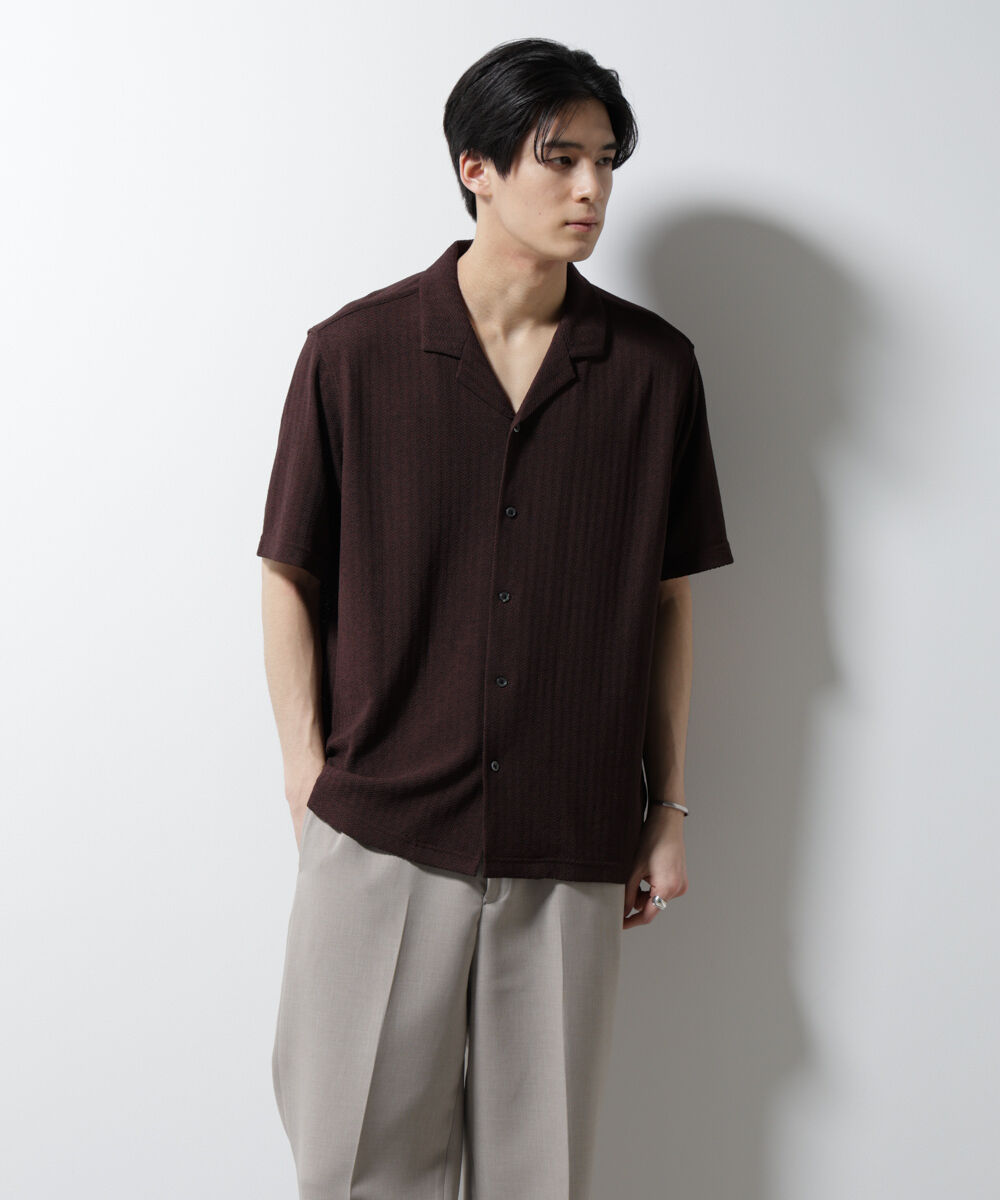 nano･universe「「Damerino」 ヘリンボン オープンカラーシャツ 半袖」|Tシャツ・カットソー|