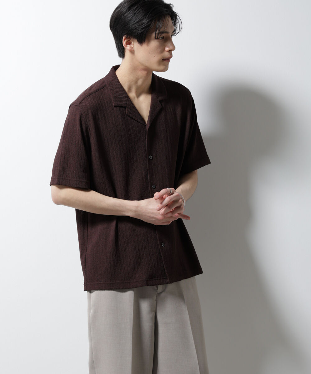 nano･universe「「Damerino」 ヘリンボン オープンカラーシャツ 半袖」|Tシャツ・カットソー|