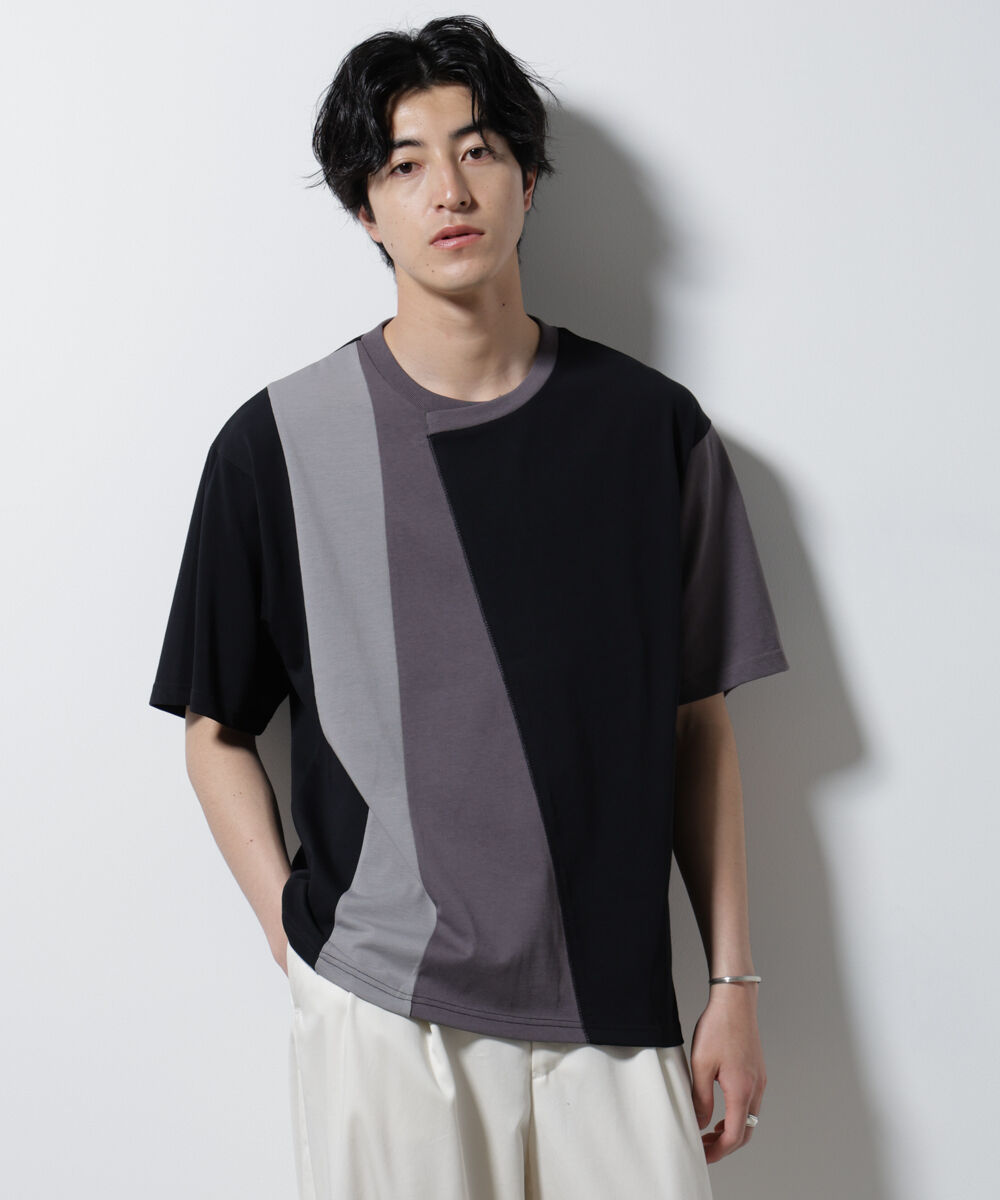 nano･universe「デザイン切替クルーネックTシャツ 半袖」|Tシャツ・カットソー|ブラック