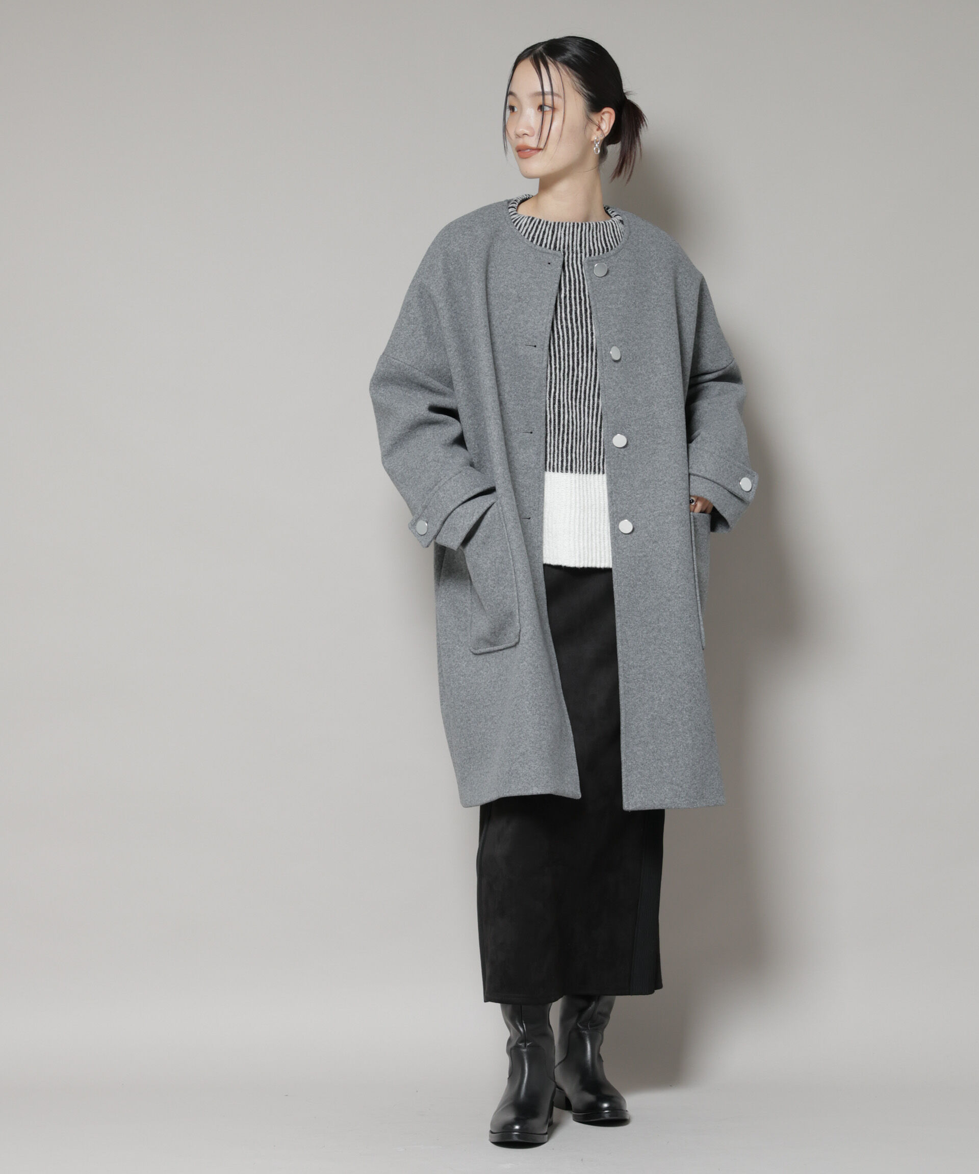 nano･universe「ノーカラーコクーンミドルコート」|その他|