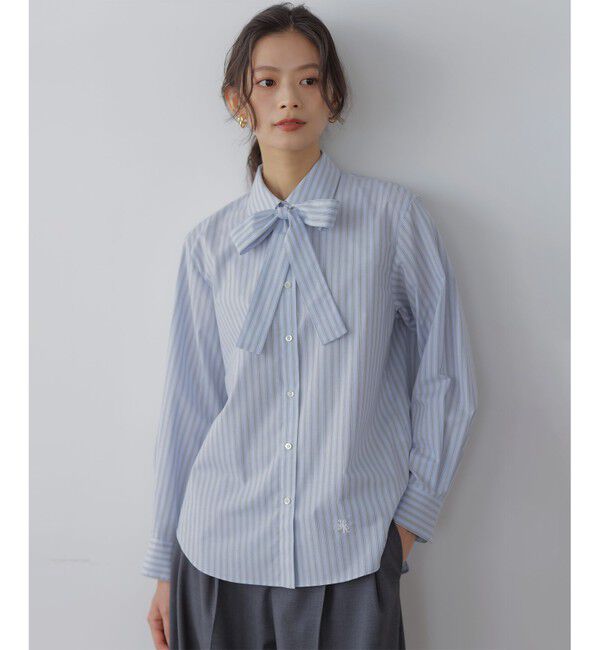 組曲「【加藤ローサさん着用】コットンタッチシャーティングボウタイ付き シャツ」|シャツ・ブラウス|ブルー系1