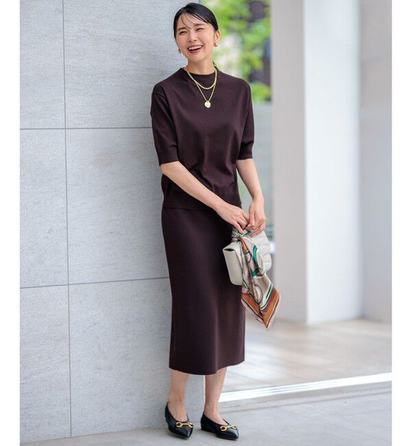 23区「【洗える】ヴィスコースストレッチ 半袖 ニット」|ニット・セーター|