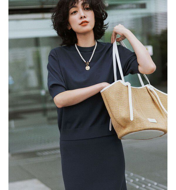 23区「【洗える】ヴィスコースストレッチ 半袖 ニット」|ニット・セーター|ｸﾞﾚｲｯｼ