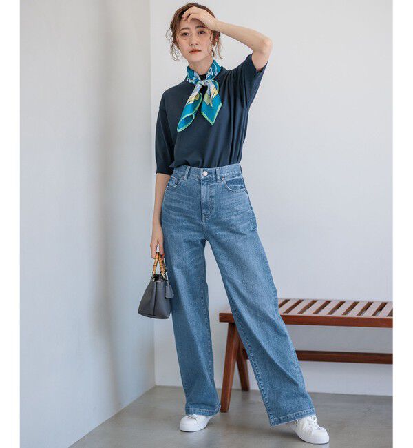 23区「【洗える】ヴィスコースストレッチ 半袖 ニット」|ニット・セーター|