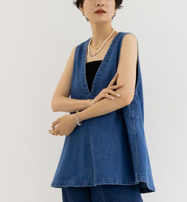 Rie Miller「【RM denim】ペプラムジレデニムブラウス」|シャツ・ブラウス|