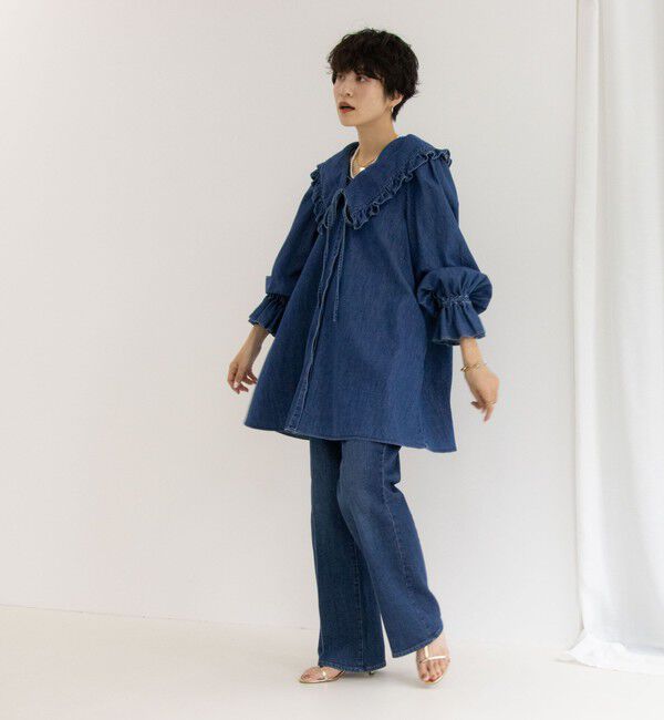 Rie Miller「【RM denim】ビッグカラー2WAYデニムブラウス」|シャツ・ブラウス|